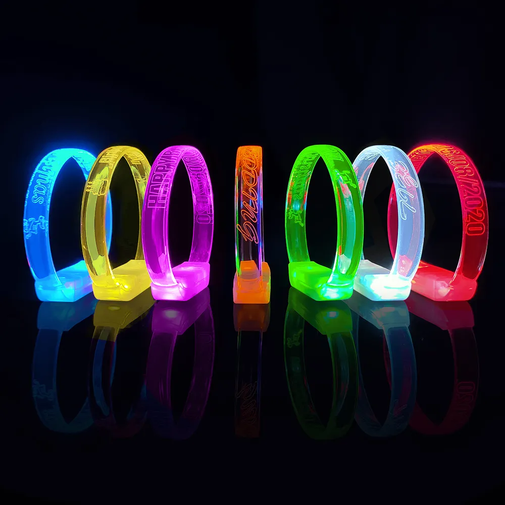 custom logo printing assorted color neon triple bracelet Led glow stick bracelet for Christmas Halloween Night running Wristband