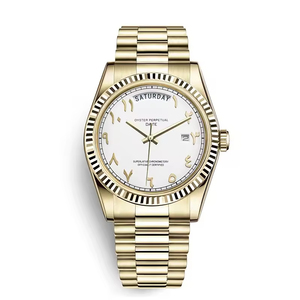 <span class=keywords><strong>Montre</strong></span> à quartz de luxe pour homme en acier inoxydable doré, avec lunette cannelée, cadran en cristal de 40 mm, aiguilles à chiffres arabes et <span class=keywords><strong>bracelet</strong></span> Président - Product Image 5