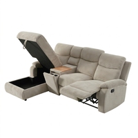 Canapé sectionnel multifonctionnel moderne avec fauteuil inclinable manuel, chaise longue avec rangement et table console centrale avec porte-gobelets, ensemble de canapés en tissu