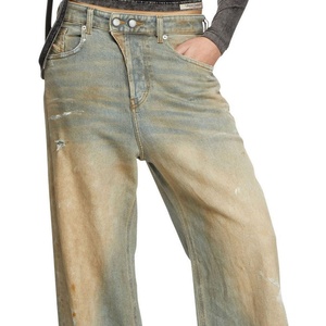 Vaqueros Anchos de Moda Urbana Vintage, Cintura Alta, Estilo Casual Bordado, Transpirables, Lavado Desgastado, con Logotipo - Product Image 3