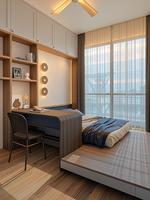 Plateforme de couchage Tatami sur mesure en tons doux avec tiroir de rangement intégré, mobilier complet pour la maison, idéal pour les résidences familiales compactes