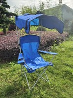 Chaise pliante d'extérieur en acier inoxydable portable avec auvent pare-soleil pour le camping, la randonnée, la plage, la pêche, le jardin