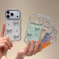 Nouvelle coque de téléphone effet vague coquillage et nœud diamant pour iPhone 17 16 15 Pro Max, texture irisée, dégradé ombré, coque arrière