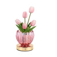 Nouvelle lampe LED en forme de tulipe artificielle dans un vase en verre, décoration de bureau Art Déco, rechargeable sans fil, à intensité variable par toucher, cadeau romantique pour chevet