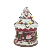 Article chaud Décoration de yourte rouge et blanche avec lumière LED Maison en pain d'épice Pâte d'argile 3D Décoration de Noël avec boîtier de batterie