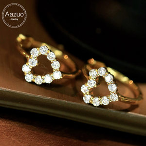อาซูโอ 18K ทองคำแท้สีเหลือง Au750 เพชรธรรมชาติแท้ 0.26 กะรัต ทรงบริลเลียนต์รูปหัวใจ ต่างหูแบบเกี่ยว ของขวัญสำหรับผู้หญิง งานแต่งงาน งานปาร์ตี้ - Product Image 1