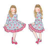 Vente chaude mode protéine de lait fibre décontracté rayé à volants enfant en bas âge filles motif floral robe à manches longues