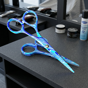 Ciseaux de coiffure professionnels en acier inoxydable de qualité supérieure, à manche long, pour droitiers, revêtement papier, ciseaux de barbier ultra-affûtés, finition miroir - Product Image 1