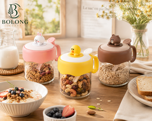 Pot en verre personnalisé avec logo, 180 ml, créatif, petit, mignon, en forme d'<span class=keywords><strong>animal</strong></span> (lapin, ours, canard), avec cuillère et poignée, pour épices et aliments, emballage Bolong - Product Image 3