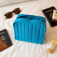 Trousse de Maquillage de Luxe Portable Grande Capacité en Toile Matelassée Géométrique Crème Blanche Simple