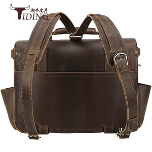 Tiding Men's Genuine Leather <b>Backpack</b> Dark <b>Brown</b> 20L Below Durable Travel Bag - Product Image 1