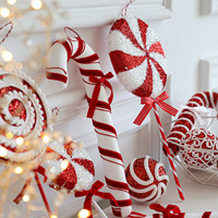 Décoration de fenêtre en forme de sapin de Noël en plastique écologique rouge et blanc à suspendre