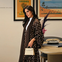 Ensemble Abaya à pois style Dubaï pour femmes musulmanes, mode islamique modeste, robe maxi élégante ample en trois pièces, cardigan