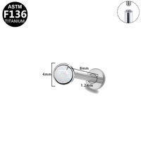 Pendiente de titanio ASTM F136 con circonita y ópalo, corte Asscher, rosca interna, para perforación de oreja, labret de boda