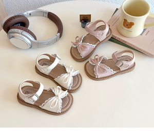 Sandales de princesse à nœud en dentelle mignonnes pour filles, chaussures d'été élégantes et confortables pour enfants - Product Image 1