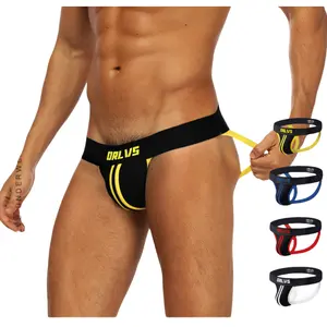 Soft trendy brand new men's sexy open thong low waist sexy back empty double strap underwear men cotton stripped jockstraps