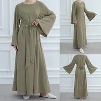 Robe Abaya Maxi Minimaliste pour Femmes, Couleur Unie, Tissu Nida, Coupe Ample, Manches Longues, Élégante, Simple, Robe Longue Islamique pour Femmes