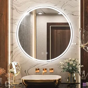 24inch Modern Circle Shape Color-changing Led Lighted Bathroom Round Mirror With Backlit Wall Mounted Waterproof Bath Mirror