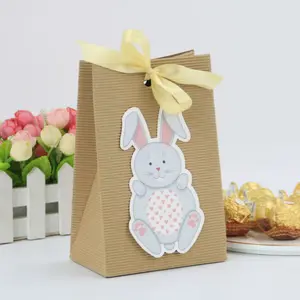 Bolsa de Fondo Cuadrado Vertical Creativa, Caja de Papel Kraft Corrugado, Pastel de Conejito de Pascua, Bolsa de Papel de Regalo para Llevar a Mano