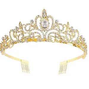 Hot Selling Princess Alloy Rhinestone Crowns Colorful Luxury Ladies Tiaras Sash Bride Accessories Headwear