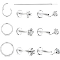 Juego de 10 Piercings Labiales de Acero Inoxidable 20G Estilo Push-Pin con Zirconia Incrustada, Venta al Por Mayor