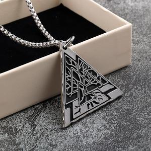 Colgante triangular de acero inoxidable con diseño de árbol de la vida, collar unisex, regalo, joyería - Product Image 1
