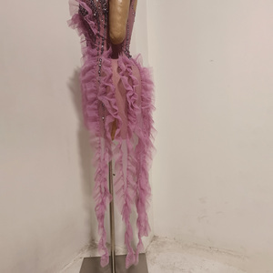 Vestido de Hada Lavanda Sexy, Vestido Mini con Volantes y Pedrería Morada Brillante, para Drag Queen, Showgirl, <span class=keywords><strong>Carnaval</strong></span>, Discoteca, Rave - Product Image 3