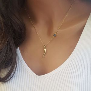 تخفيضات كبيرة على العين الزرقاء قلادة قرن البقر الإيطالية الفولاذ المقاوم للصدأ مجوهرات جذابة تميمة رمزية حظ سعيد قلادة قرن البقر - Product Image 4