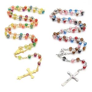 Collar de Rosario Católico con Cruz de Rosa Acrílica, Colgante de Jesús, Catolicismo Cristiano - Product Image 4