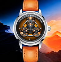 Montre-bracelet mécanique automatique squelette personnalisée pour homme, étanche, avec verre saphir, bracelet en acier inoxydable et cuir, réserve de marche