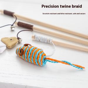 Groothandel Interactief Milieuvriendelijk Kattenspeelgoed Huisdier Speelgoed Houten Paal Stok Met Bel En Veren Muizen Jagen Direct Voorraad - Product Image 3