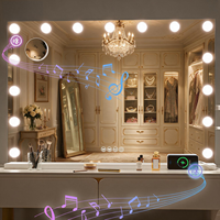 Miroir de Maquillage Carré Autonome en Métal et Verre avec 15 Lumières LED, Interrupteur Tactile Bluetooth, Grossissant, Personnalisable OEM/ODM