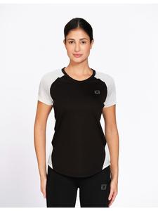 Munns & Mars <b>Women's</b> Black <b>White</b> Color Block Sports Tee Polyester Regular Athletic Fit <b>T</b>-<b>Shirt</b> Curved Hem Active Wear Top - Product Image 4