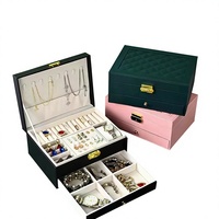 Boîte de rangement pour bijoux en cuir PU double couche, doublée de velours, avec crochets pour colliers, anneaux, boucles d'oreilles, tiroir de rangement, coffret cadeau