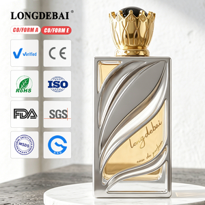 Botella de Perfume Vacía Cuadrada Plateada de Lujo Personalizada de Alta Calidad de 30 ml, 50 ml, 100 ml con Tapa Dorada para Mujer - Product Image 1