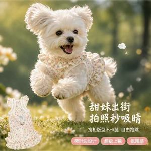 Vestido de Princesa de Algodón Floral Happy+Smile para Perros, Ropa Transpirable de Verano para Mascotas, Diseño con Mangas con Volantes, Azul Claro - Product Image 3