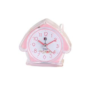 Venta directa de fábrica de relojes despertadores de plástico sencillos para estudiantes con luces, diseños de casas en colores pastel, esfera transparente y fáciles de usar. - Product Image 5