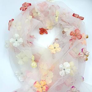 Tela de encaje 3D nupcial <span class=keywords><strong>con</strong></span> bordado floral de cristal y <span class=keywords><strong>tul</strong></span> de cordón <span class=keywords><strong>con</strong></span> cuentas para decoraciones de boda - Product Image 4