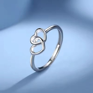 S925 <b>Sterling</b> <b>Silver</b> <b>Adjustable</b> Heart-to-Heart <b>Ring</b> Fine Plain Jewelry for Wedding and Party IGI Certified <b>Silver</b> Plated - Product Image 3