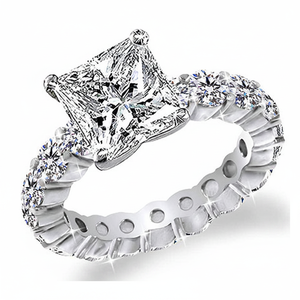 1.20TCW Princess Solitaire White Gold <b>Diamond</b> <b>Ring</b> with Prong Setting Round Accent for Women's Party Wear - Product Image 2
