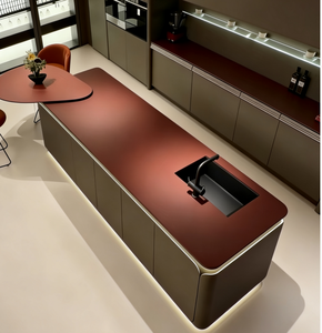Îlot de cuisine moderne minimaliste de style pétale rouge, écologique et résistant à <span class=keywords><strong>l</strong></span>'eau, pour les rénovations de villas - Product Image 4