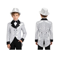 Costume de Ringmaster à Paillettes Professionnel pour Scène, Cirque, Fête, Veste de Smoking en Satin à Revers pour Enfants Garçons, Spectacle de Performance, Hauts