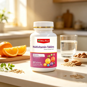 Comprimés multivitaminés Wins Town saveur orange douce pour adultes, 60 unités, améliore l'immunité, vitamines C, E, niacinamide, soutien immunitaire - Product Image 2