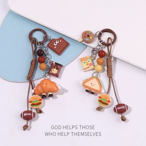 Cute Food Themed Keychains Set with Burger Cookie Pastry Charms Beaded Lanyard Key Rings Bag Accessories for Food Lovers <b>Gifts</b> - Product Image 3