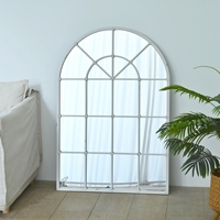 Espejo Metálico Arqueado Blanco Envejecido Hecho a Mano de 31.89" de Ancho x 46.46" de Largo, Espejo Metálico con Diseño Rústico de Ventanas
