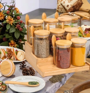 Yolowe Nhà Nhà Bếp Lưu Trữ Lọ Thủy Tinh Kín Jar Với Một Nắp Tre Và Một Muỗng Gia Vị Lọ Cà Phê Canister <span class=keywords><strong>Container</strong></span> Cho Đảng - Product Image 6