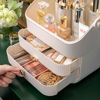 Organisateur de maquillage anti-poussière grande capacité WANUO avec couvercle, tiroirs, poignée portable, boîte de rangement cosmétique pour commode et salle de bain