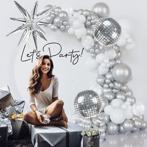 Disco Đảng Bóng Garland <span class=keywords><strong>Arch</strong></span> Kit 124 Pcs Kim Loại Bạc Bóng Bay Disco Quả Bóng Lý Tưởng Cho Người Lớn Sinh Nhật Nhảy Múa Chủ Đề Trang Trí Nội Thất - Product Image 3