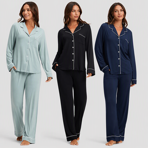 <span class=keywords><strong>Pigiama</strong></span> da <span class=keywords><strong>Donna</strong></span> in Bambù Organico, Set Sostenibile in <span class=keywords><strong>Jersey</strong></span>, Abbigliamento da Notte Personalizzato, Completo Loungewear in Bambù - Product Image 1