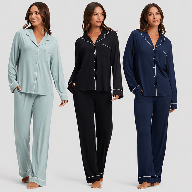 Organic Bamboo Women Pajamas Pyjamas Ladies Sustainable Jersey Women's  Sleepwear Custom Women Loungewear Set Bamboo Loungewear